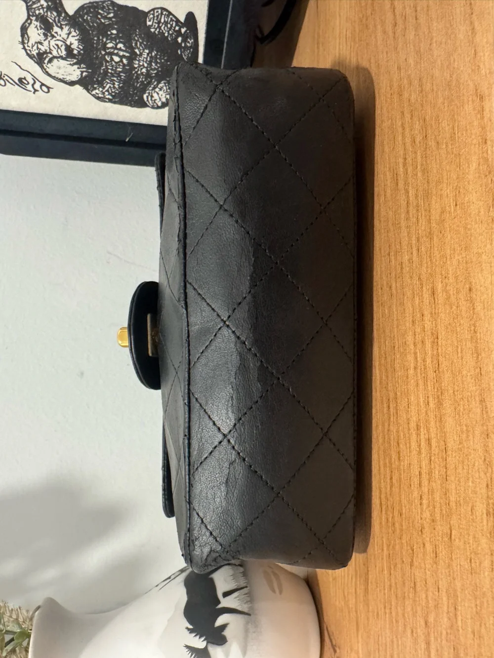 Vintage Chanel Black Lambskin Square Mini Double Flap 24k GHW